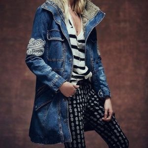 Free People Denim Embroidered Parka